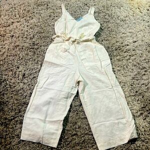 Loft NWT Sz. 4P Linen and Lined wide strap belted wide-legged cropped jumpsuit.